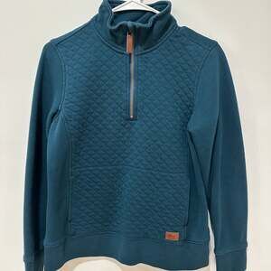 L.L.Bean Women's Quilted Quarter-Zip Pullover Sweater Teal Petite Small